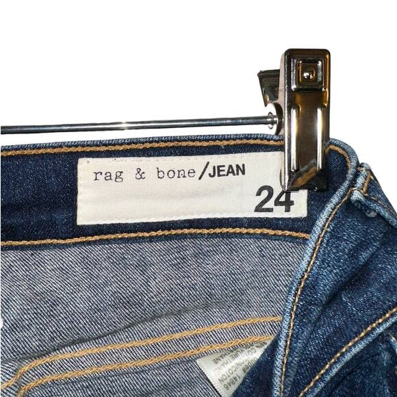 Rag & Bone 10 Inch Flare High Rise Distressed Denim Jeans Mabel Blue Size 24 - Picture 8 of 10